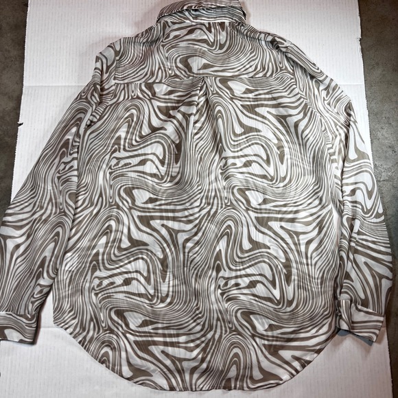 Princess Polly Button-Up Top Swirl Print Long Sleeve Shirt Neutral Size 2 - Picture 2 of 6